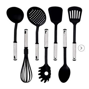 Stainless Steel and Black Cooking Utensil Set